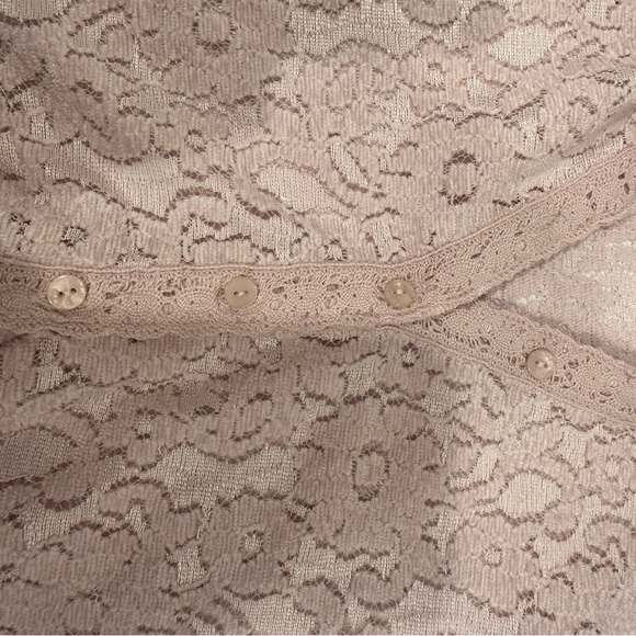 Free People Boho Soft Pink Lace Long Sleeve Button Up Shirt-Sz Med - Picture 10 of 13